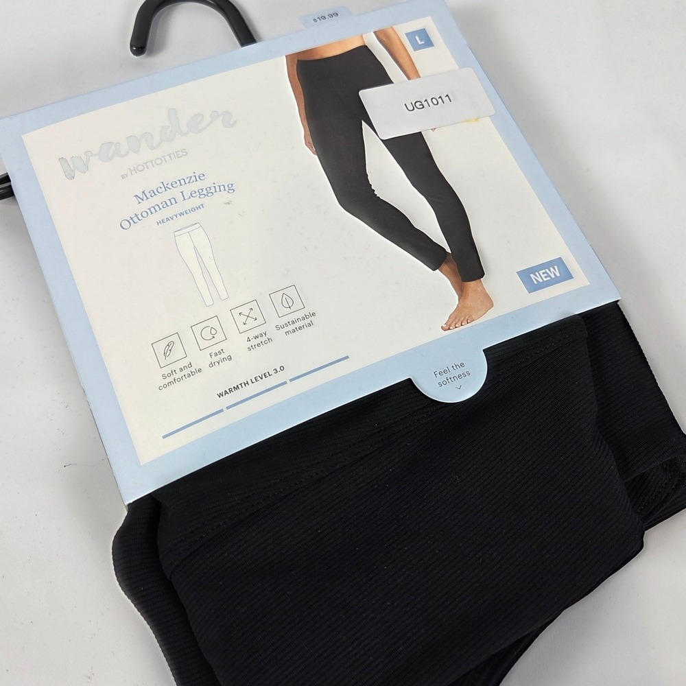 Wander by HotTotties Mackenzie Ottoman Legging Black Ribbed Thermal Large NEW